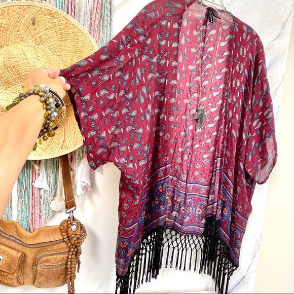 ♥️FALL BOHO fringed breezy cape-prune SPICE - Picture 2 of 8
